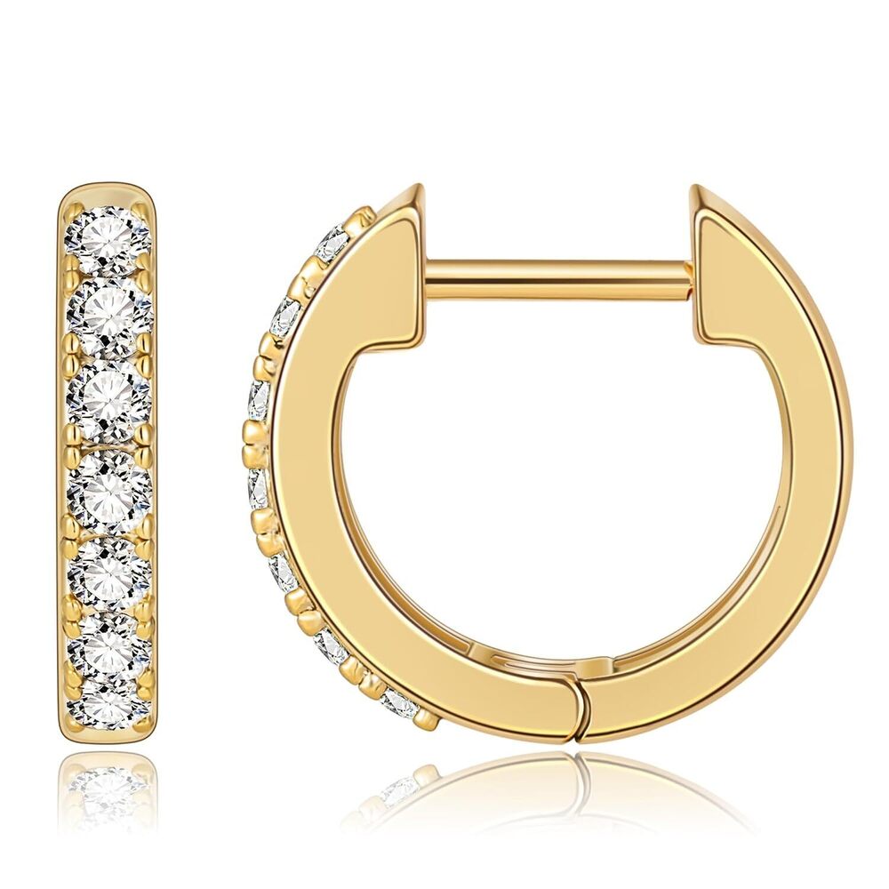 14K Gold Plated Huggie Earrings for Women, Small Imitation Cubic Zirconia